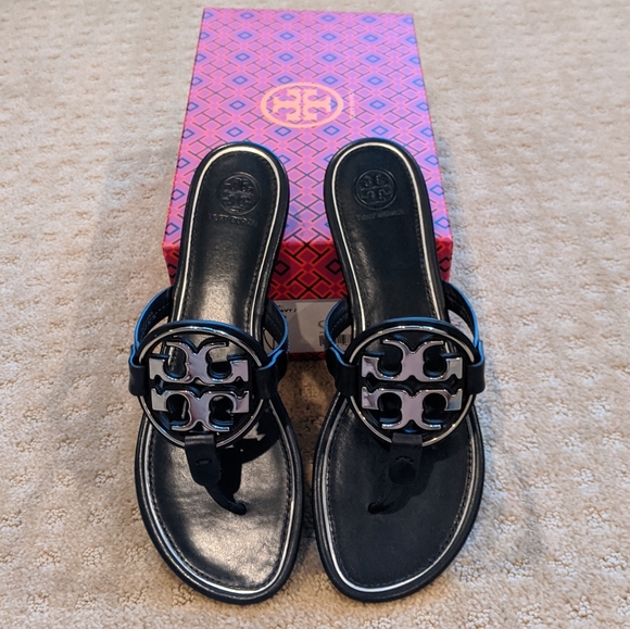 Tory Burch Shoes - NIB Tory Burch Metal Miller Sandal Navy Silver 9 Tory Burch Shoes - NIB Tory Burch Metal Miller Sandal Navy Silver 9